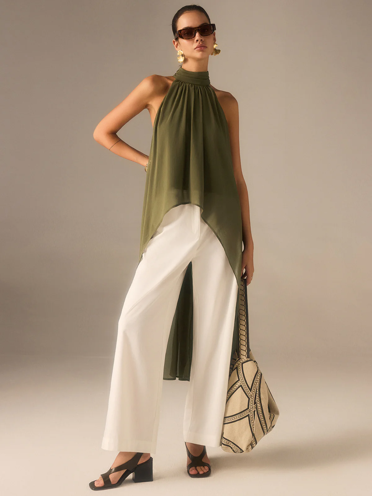 Semi-Sheer Halter-Neck Chiffon Long Top - Image 3