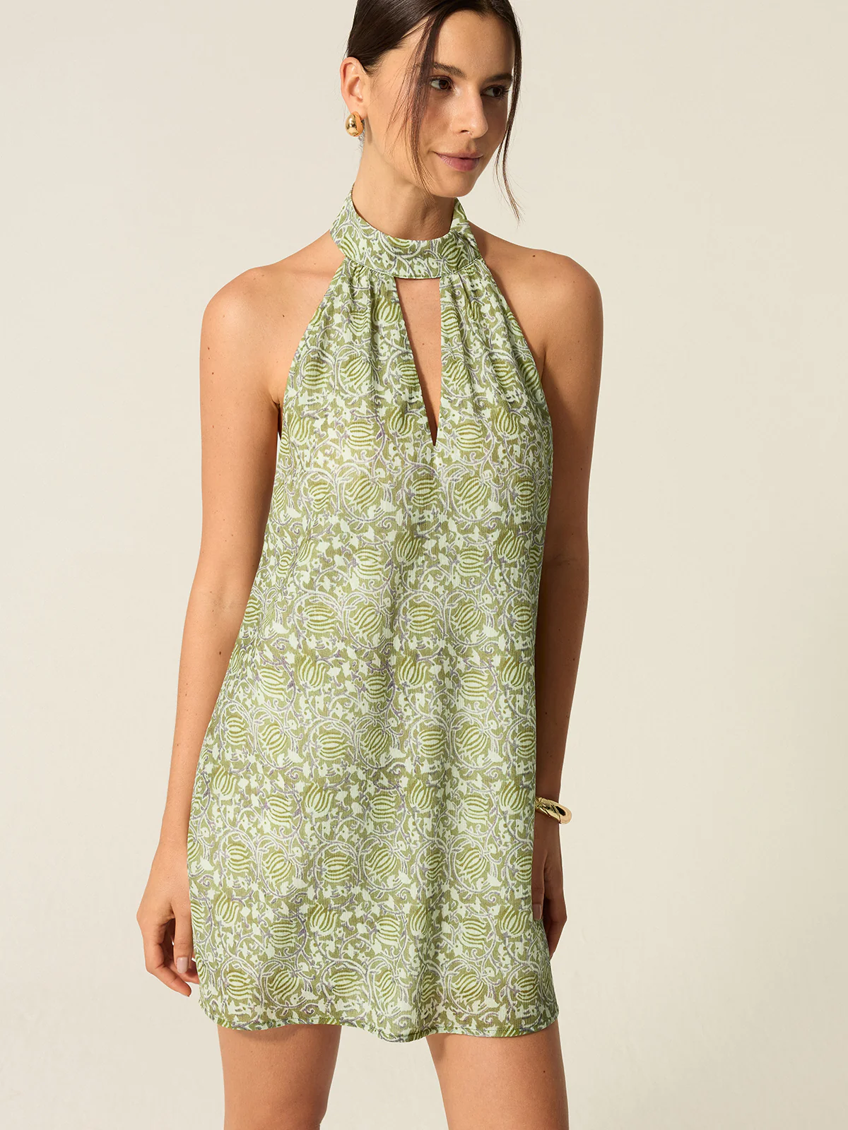 Halter Neck Cut-Out Printed Mini Dress - Image 4