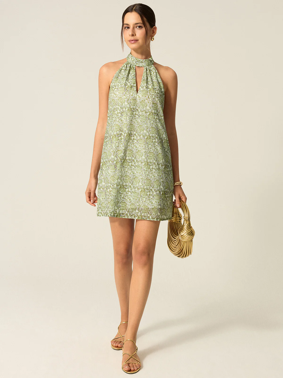 Halter Neck Cut-Out Printed Mini Dress - Image 6
