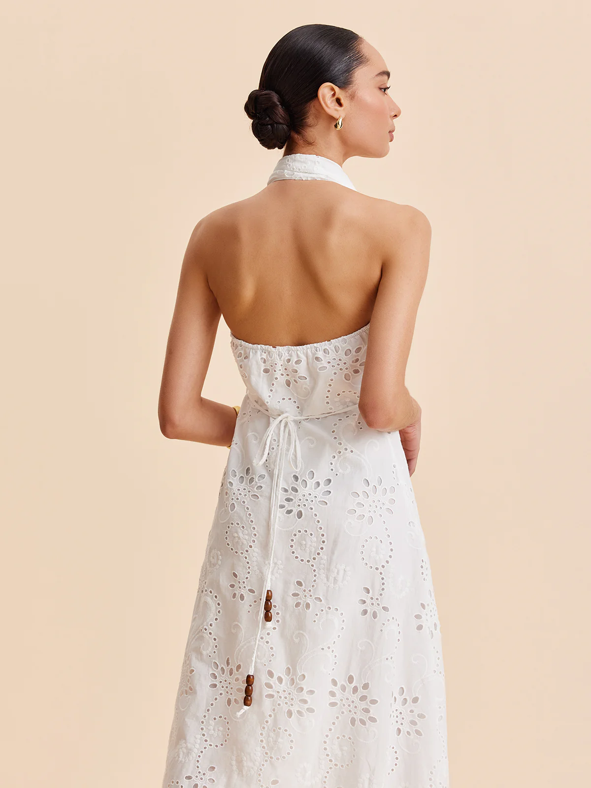 Halter Neck Eyelet Belted Midi Dress - Image 6