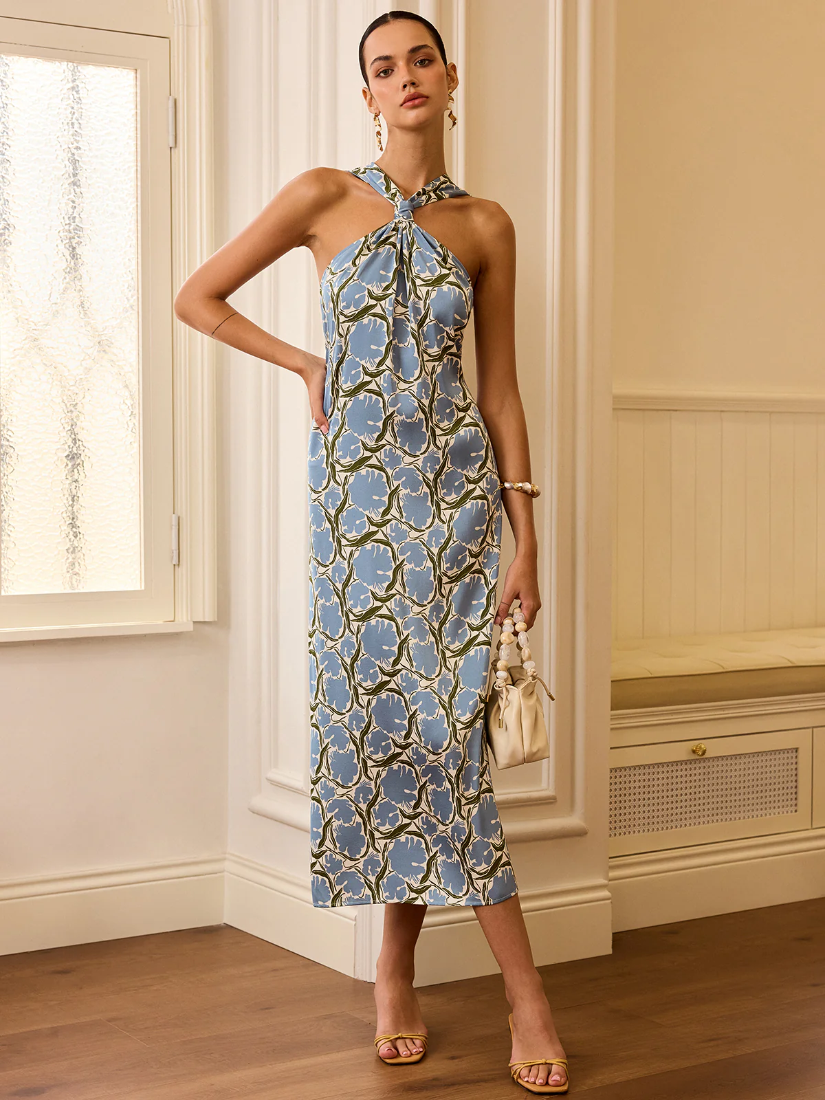 Halter Neck Floral Print Midi Dress - Image 2