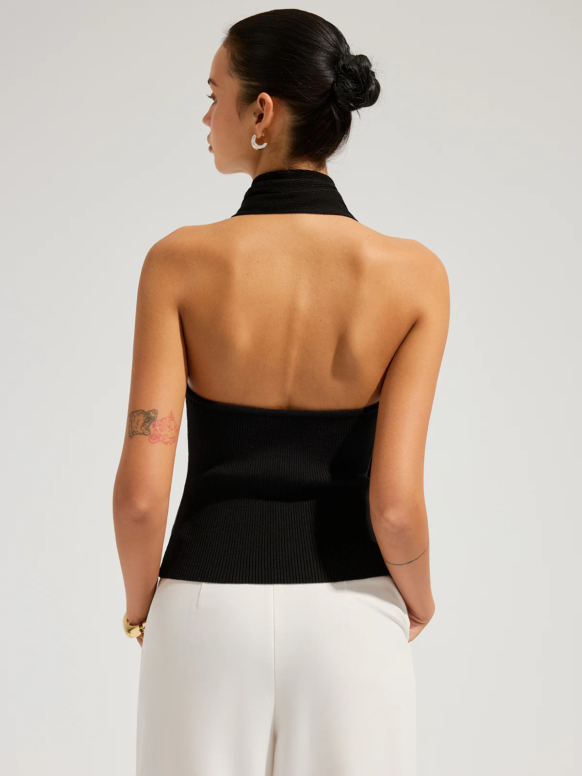 Halter Neck Metal Buckle Knit Top - Image 5