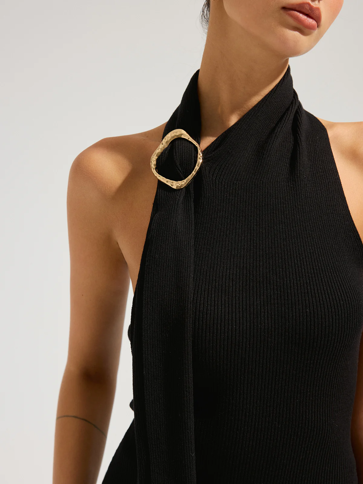 Halter Neck Metal Buckle Knit Top - Image 6