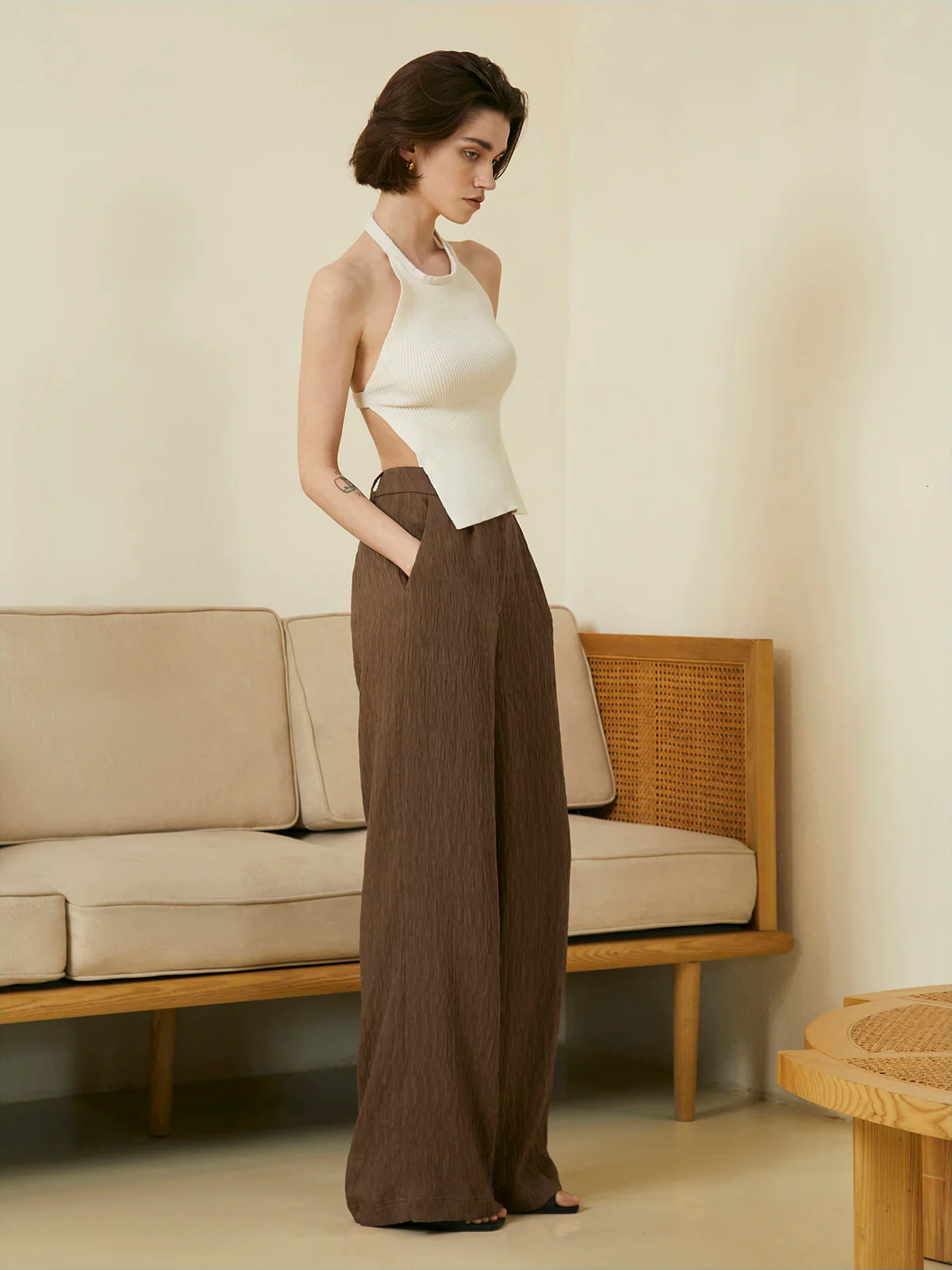 Halter Neck Open Back Knit Top - Image 3
