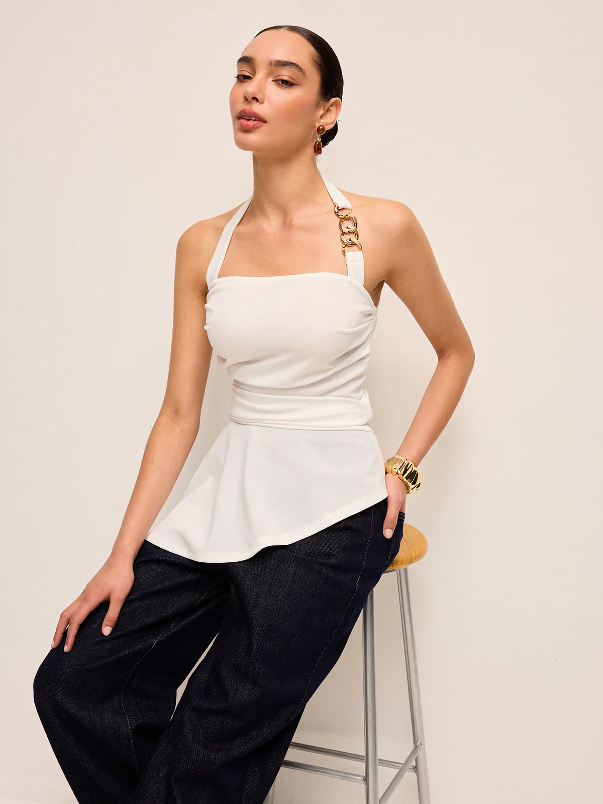 Halter Neck Peplum Top With Chain Detail - Image 5