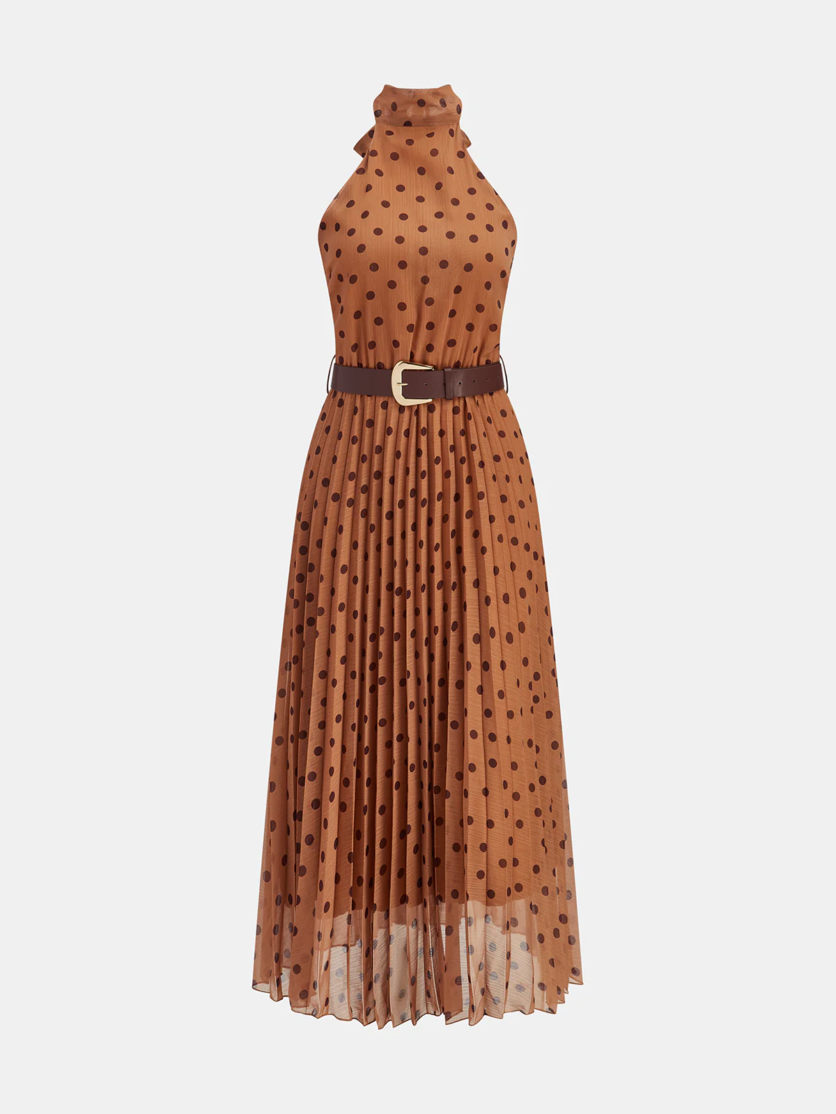 Halter Neck Polka Dot Dress with Belt
