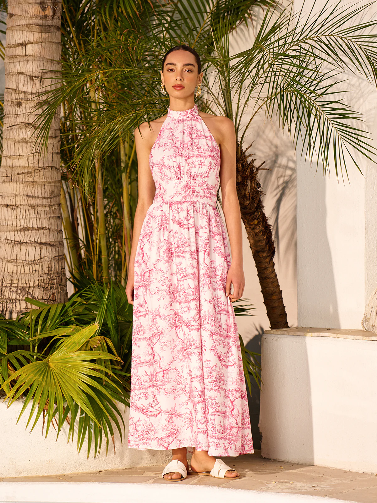 Halter Neck Printed Backless Dress With Pockets - Image 4