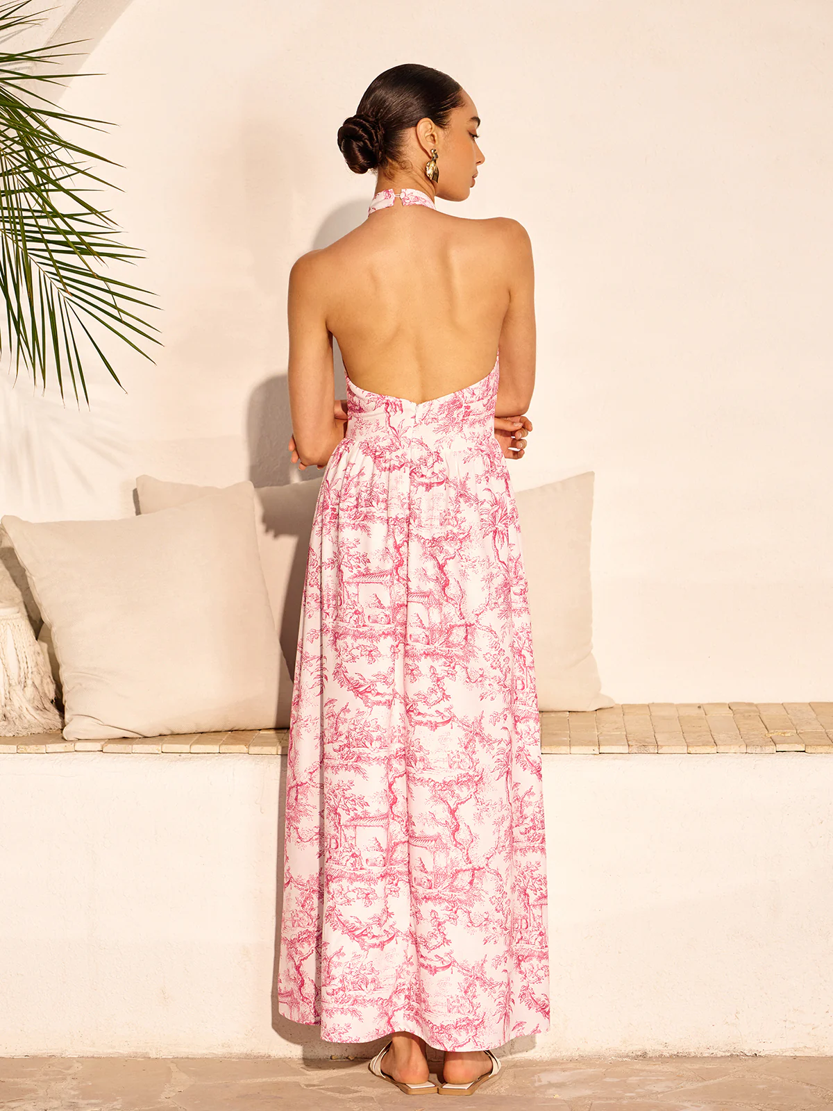 Halter Neck Printed Backless Dress With Pockets - Image 6