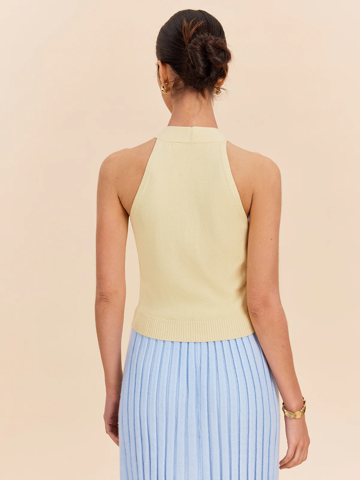Halter Neck Ribbed Knit Vest With Decor Pockets - Image 7