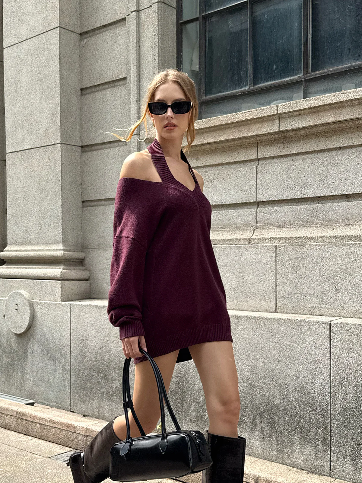 Halter Off-shoulder V-Neck Sweater - Image 2