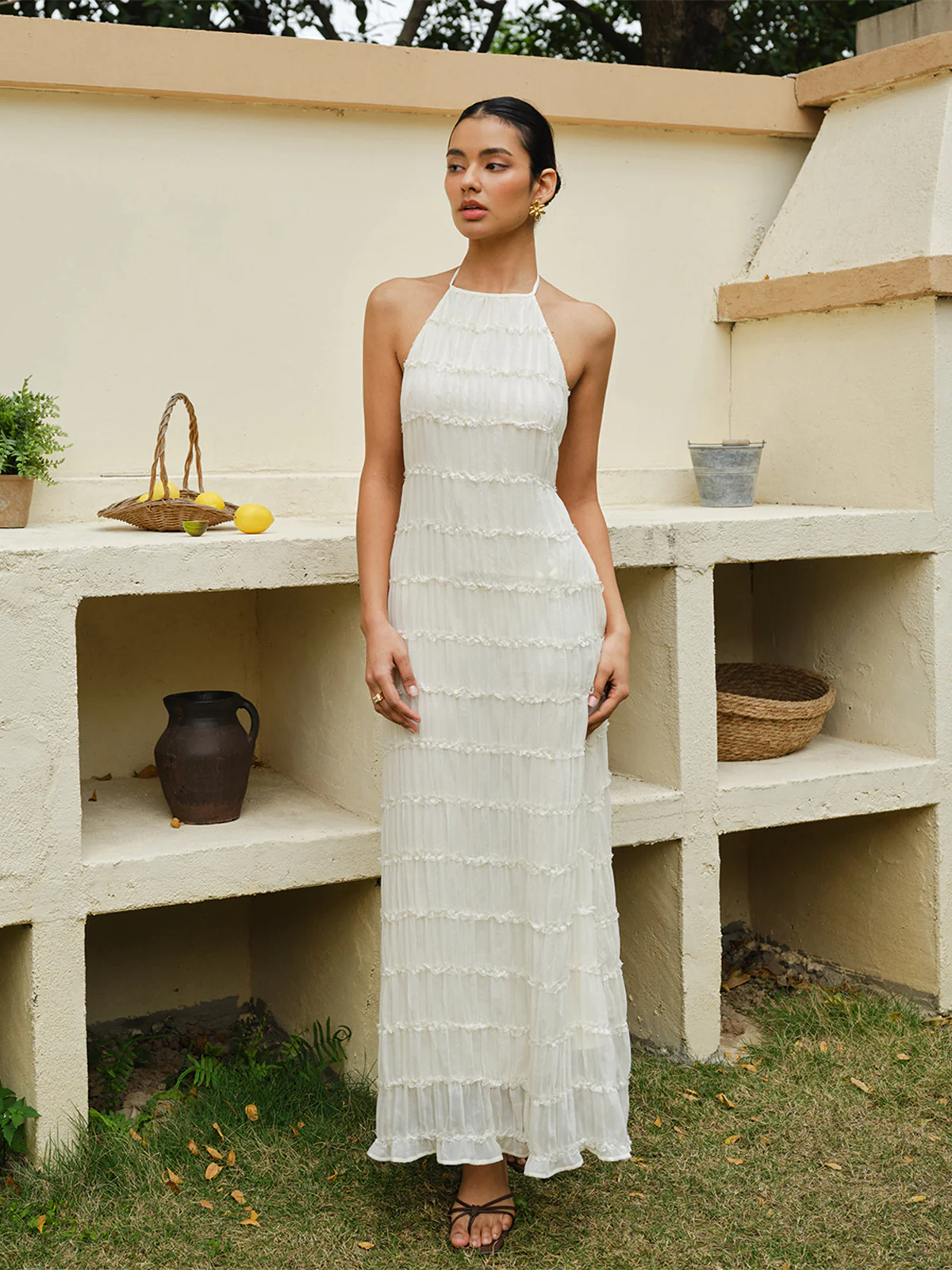 Halter Strappy Back Ruffled Dress - Image 2