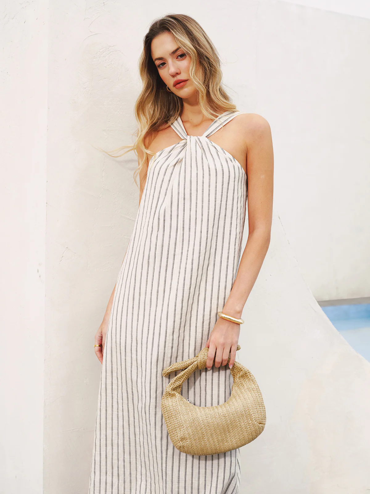 Halter Striped Cotton-Linen Maxi Dress - Image 2