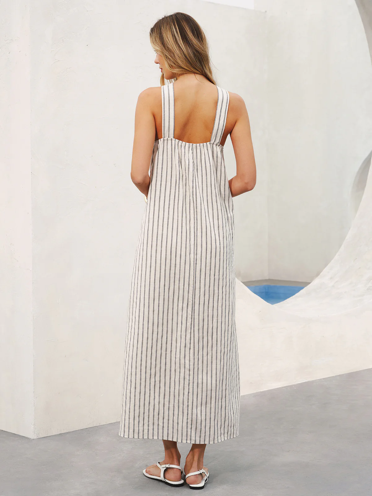 Halter Striped Cotton-Linen Maxi Dress - Image 5