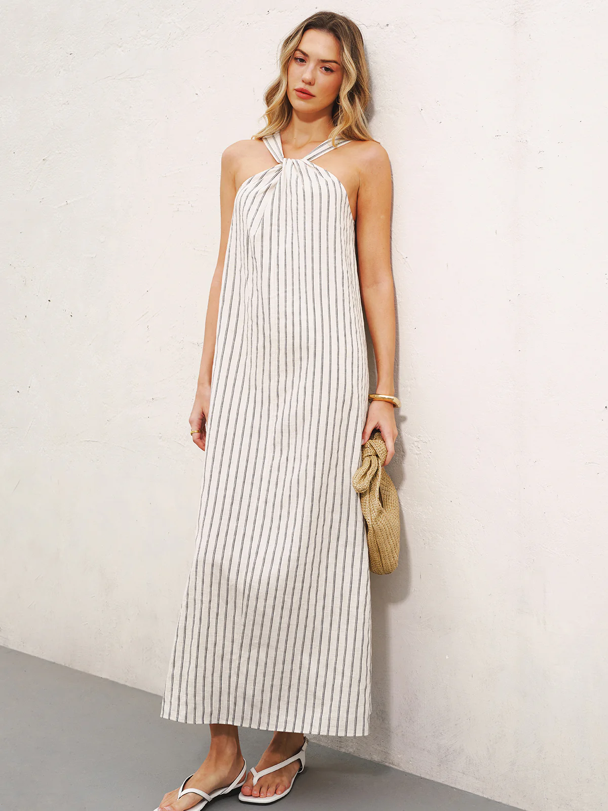 Halter Striped Cotton-Linen Maxi Dress - Image 6