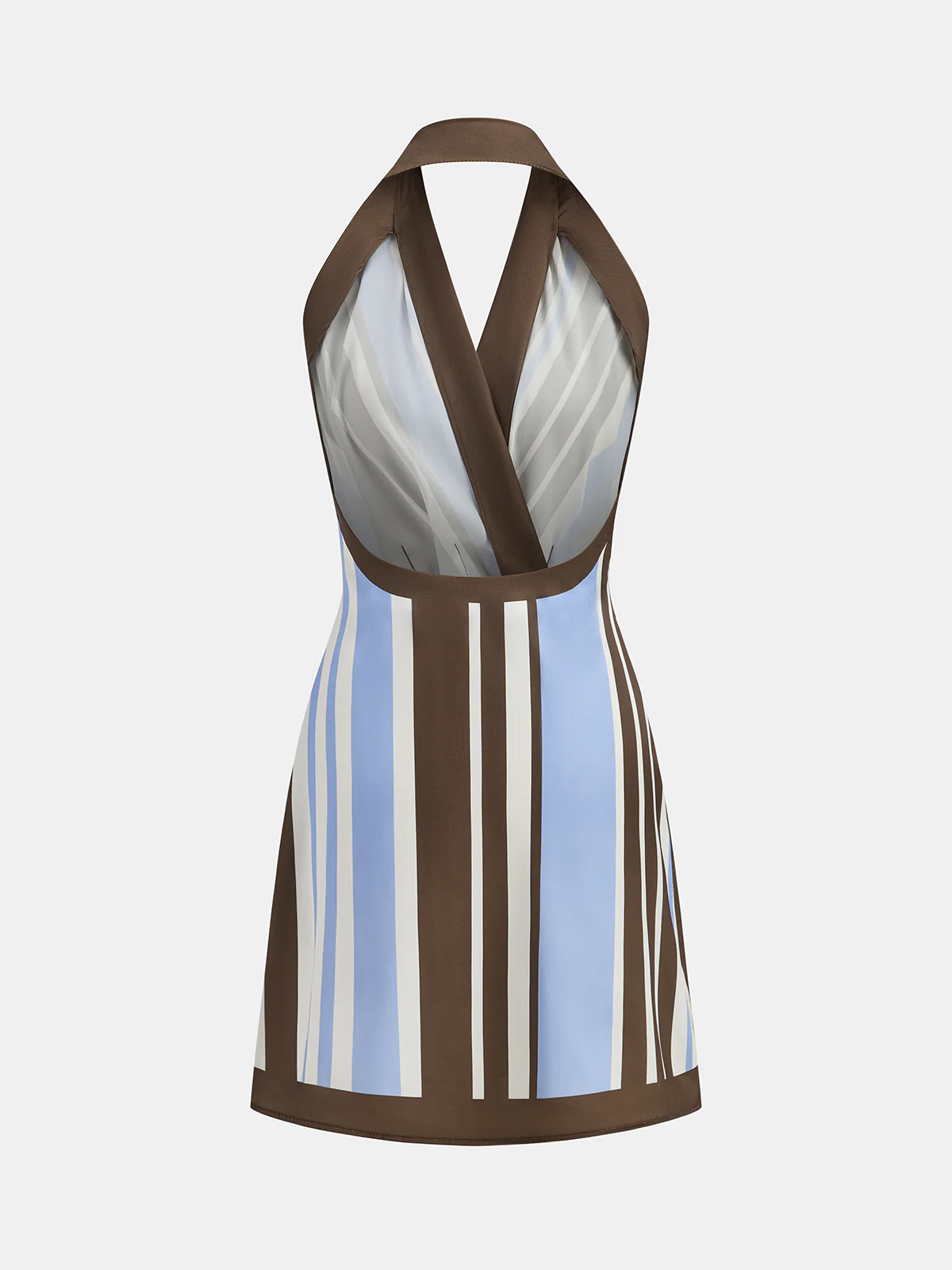 Halter Striped Satin Wrap Mini Dress - Image 8