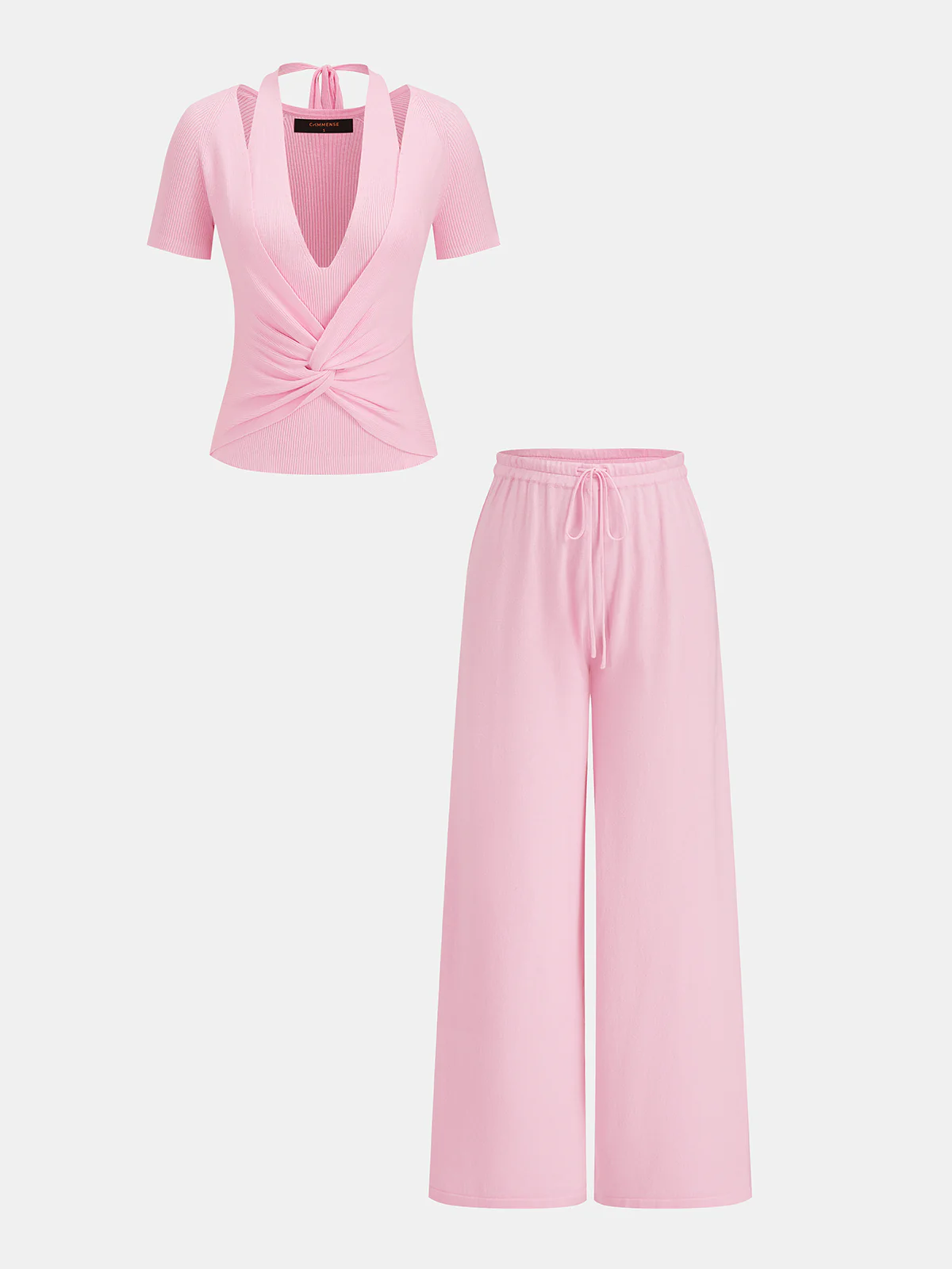 Halter Twist-Front Knit Top & Drawstring Pants Set
