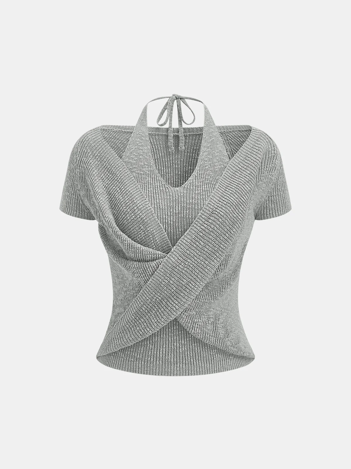 Halter Wrap Short Sleeve Knit Top - Image 6