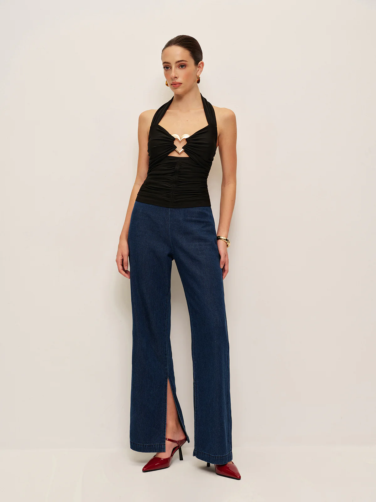 Heart Detail Ruched Halter Top - Image 3