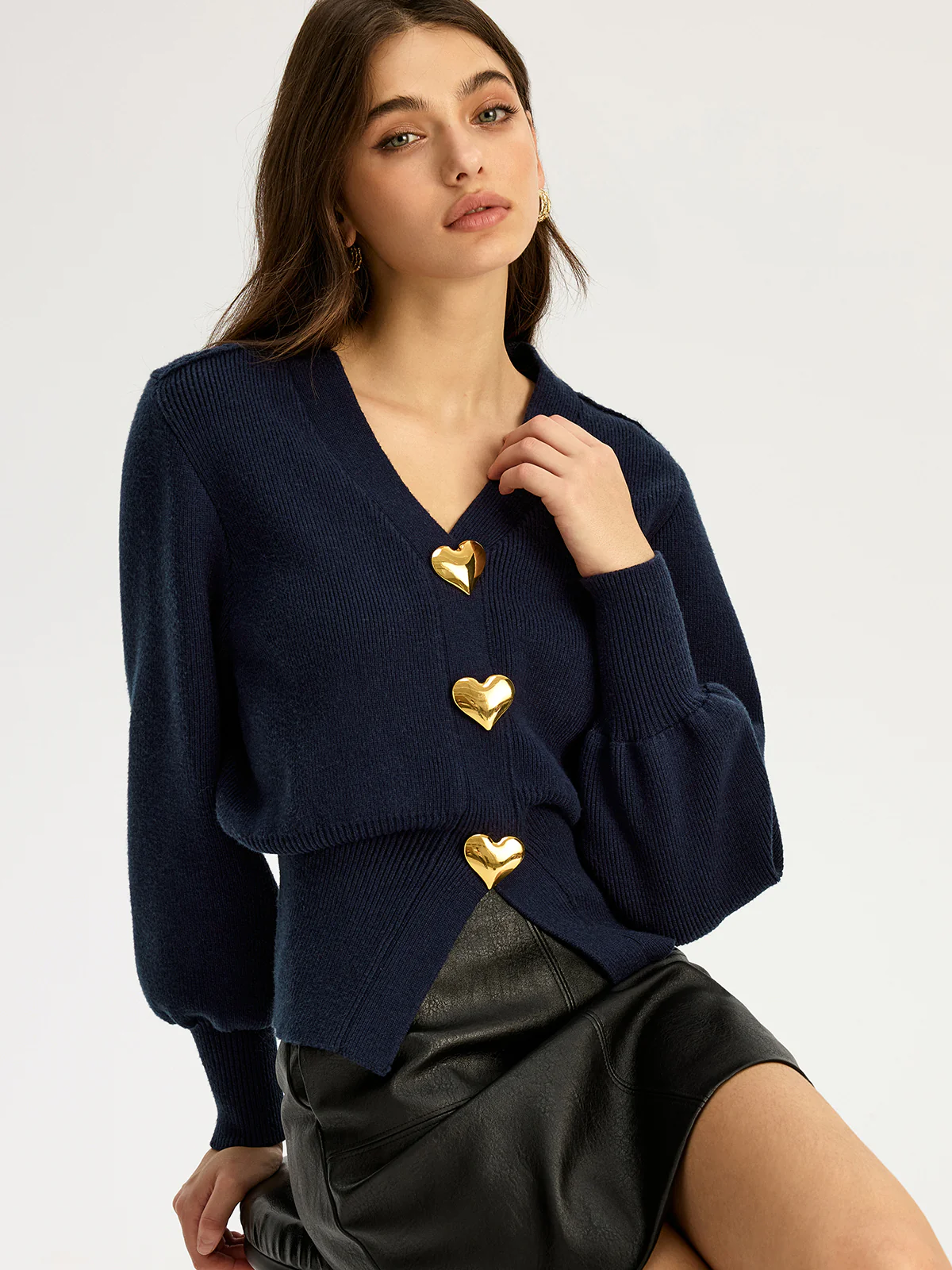 Heart Metal Detail V-Neck Sweater - Image 2