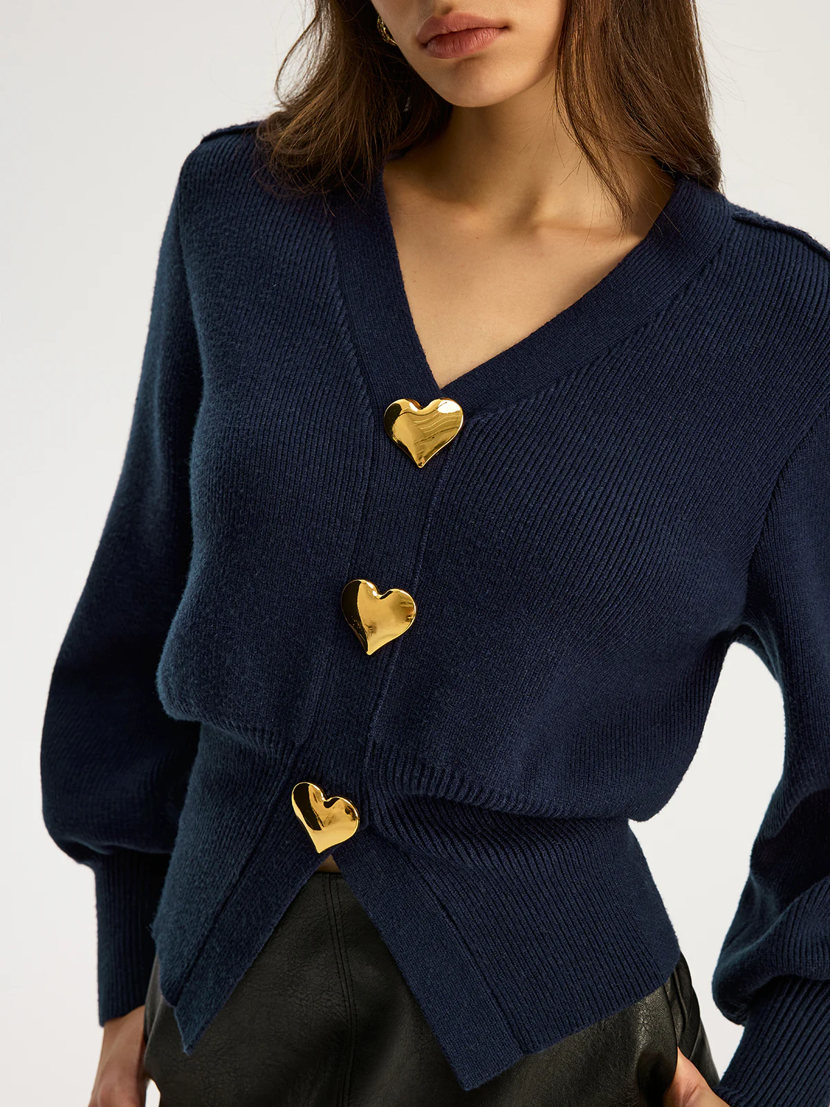 Heart Metal Detail V-Neck Sweater - Image 3