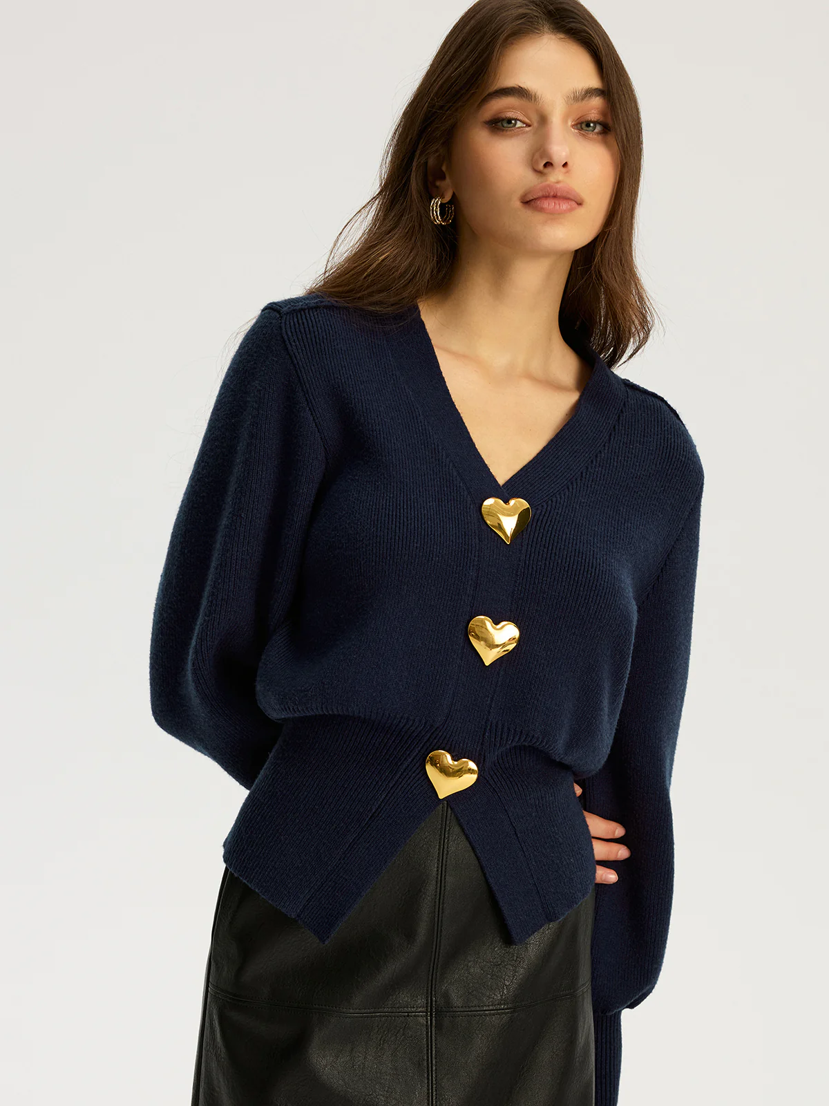 Heart Metal Detail V-Neck Sweater - Image 4