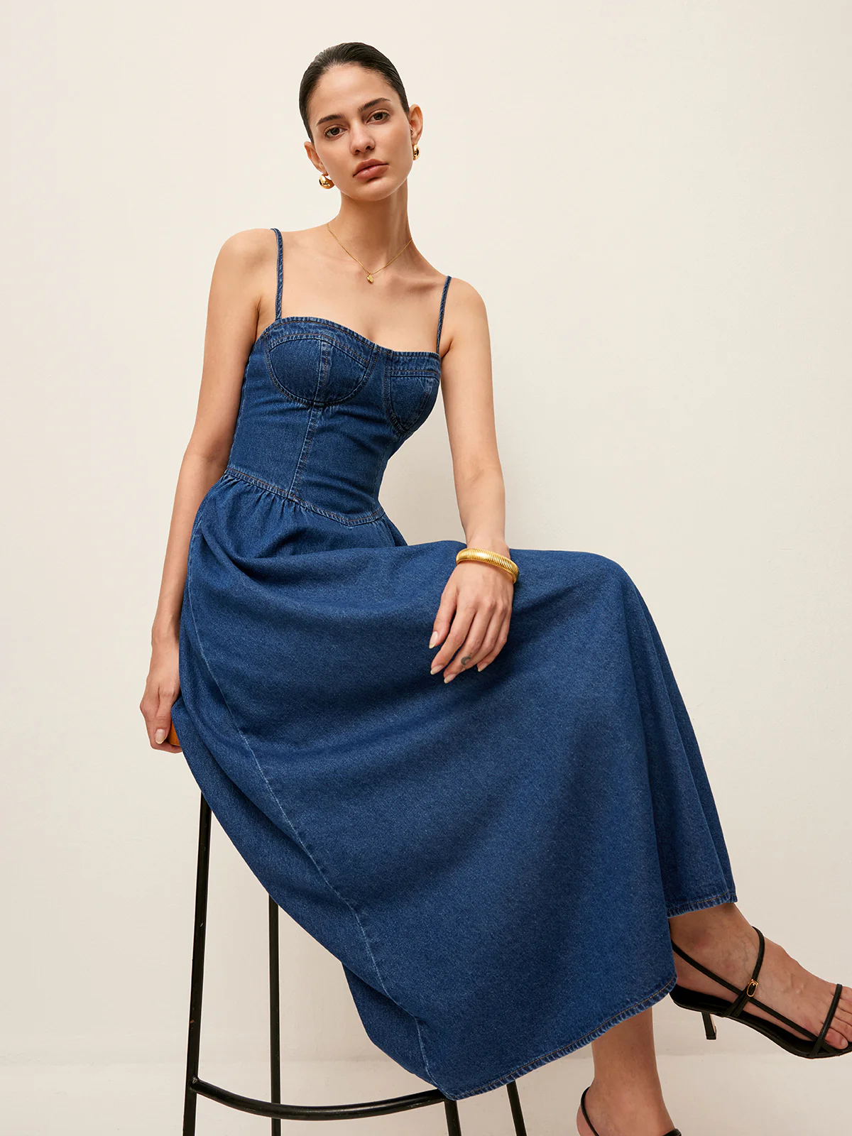 Sweetheart Collar Denim Dress - Image 2