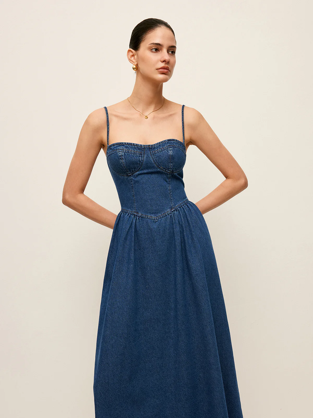 Sweetheart Collar Denim Dress - Image 3