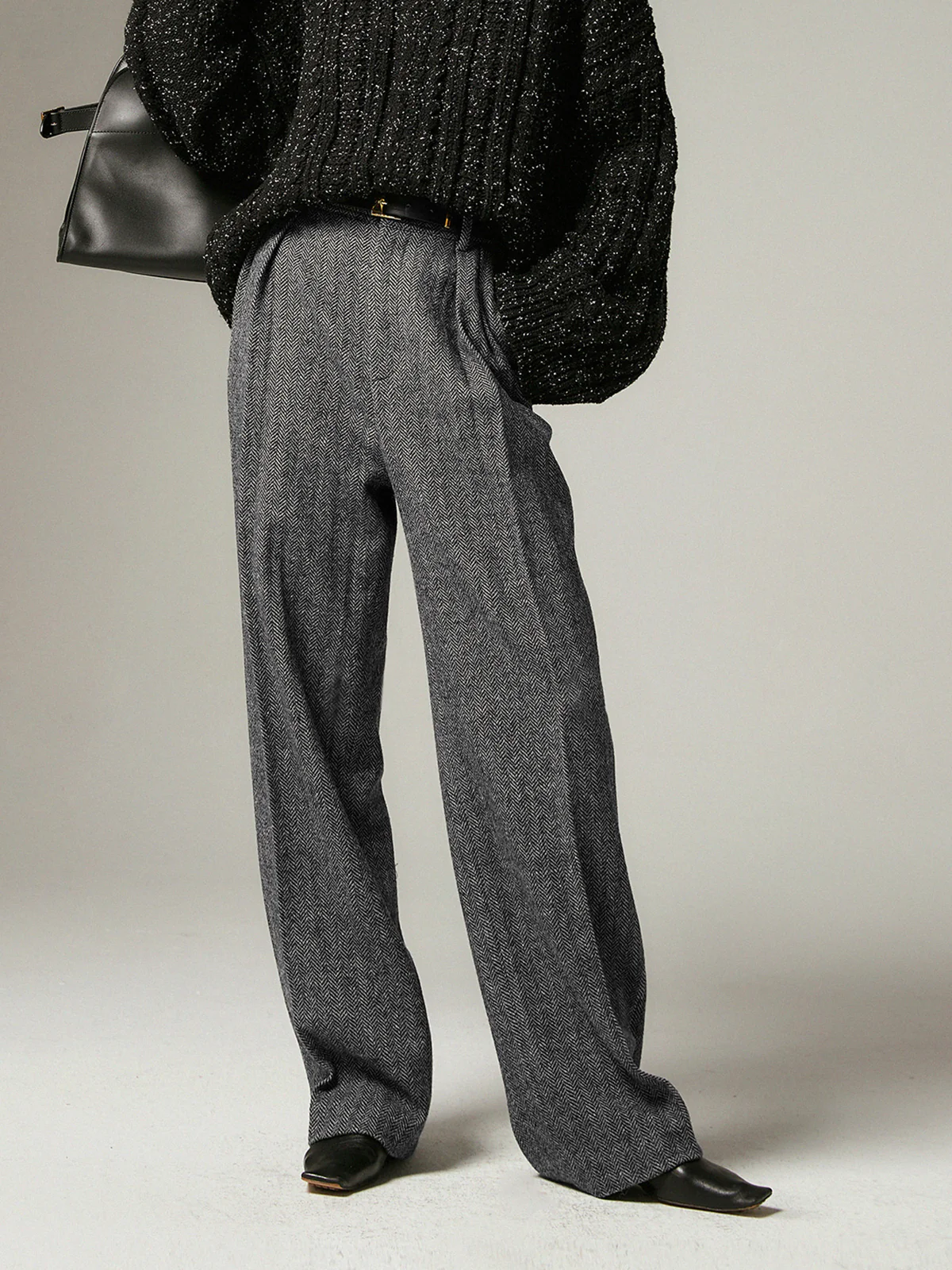 Herringbone Pockets Wide Leg Dress Pants - Image 3