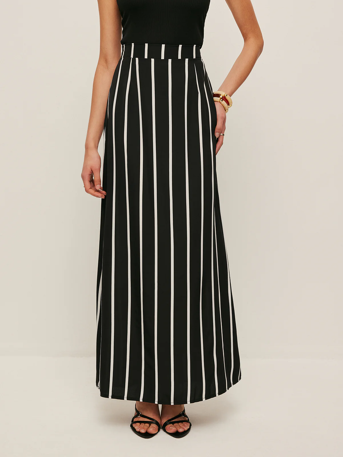 High Neck Asymmetric Panel Stripe Skirt Set - Image 3
