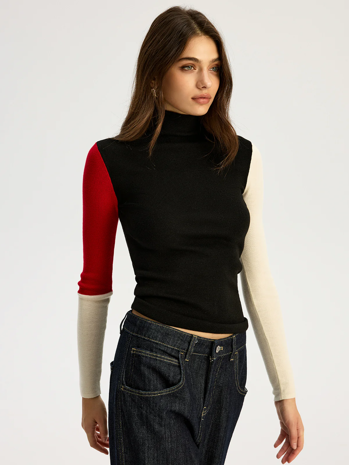 High Neck Color Block Sweater - Image 2
