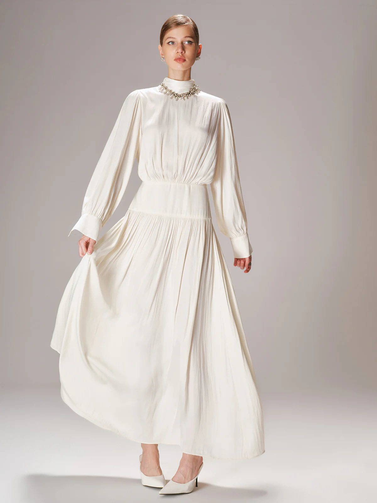 High Neck Long-Sleeve Maxi Dress - Image 2