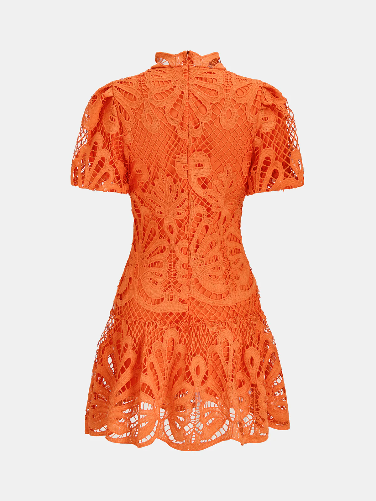 High Neck Short Sleeve Guipure Lace Mini Dress - Image 2
