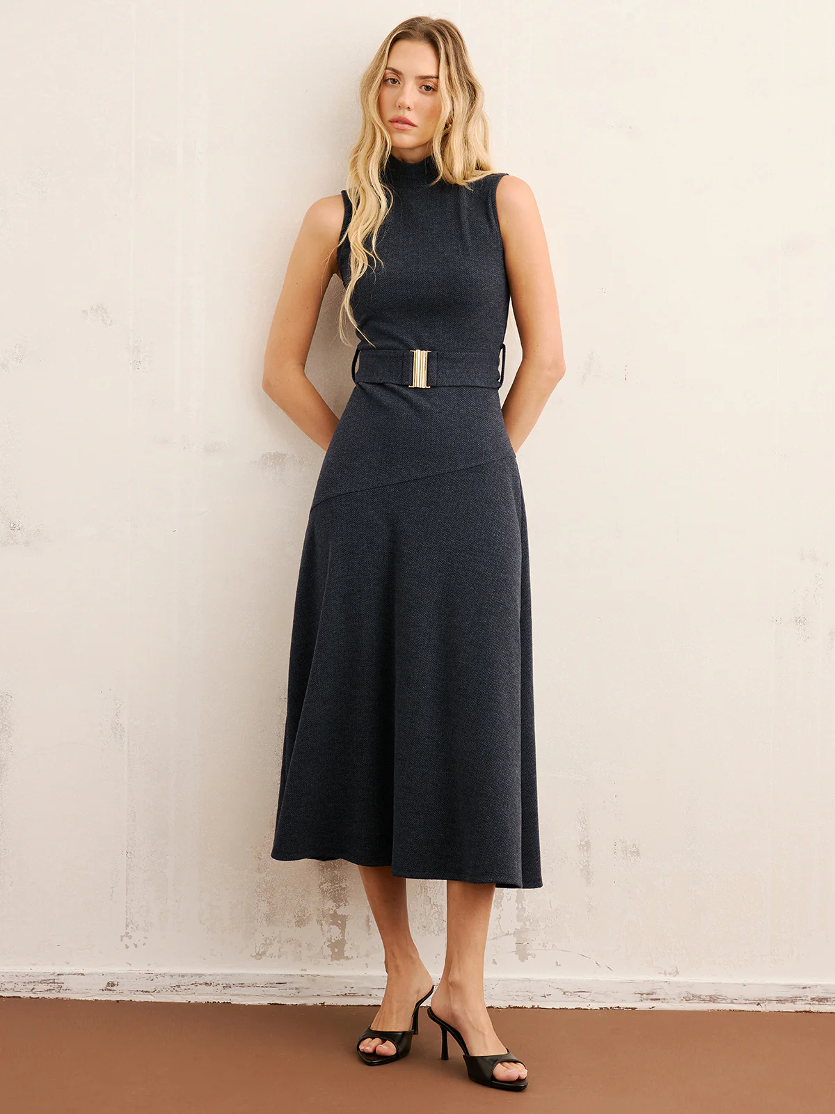 High Neck Sleeveless Belted Maxi Dress - Image 2