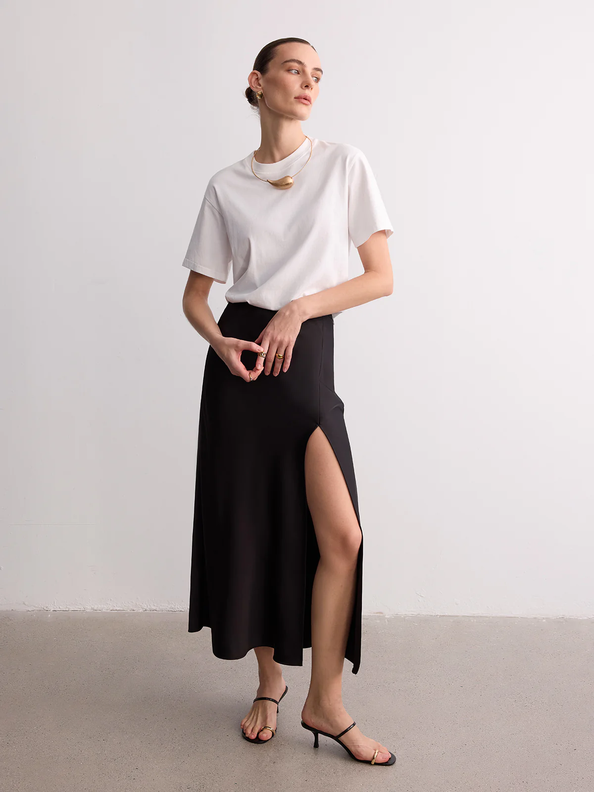 High Slit Satin Maxi Skirt