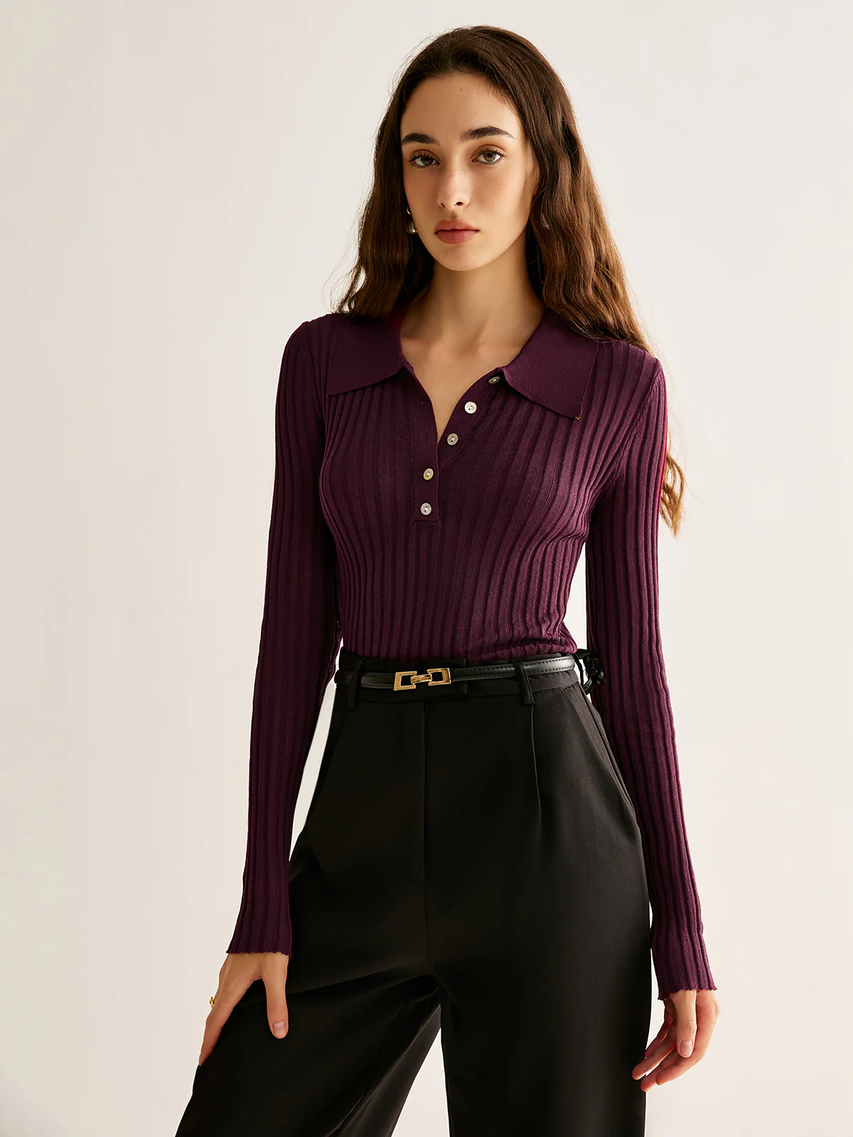 High Stretch Lapel Knit Top - Image 4