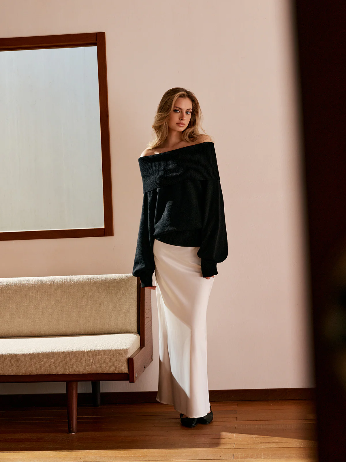 High Stretch Off-Shoulder Shift Sweater - Image 3