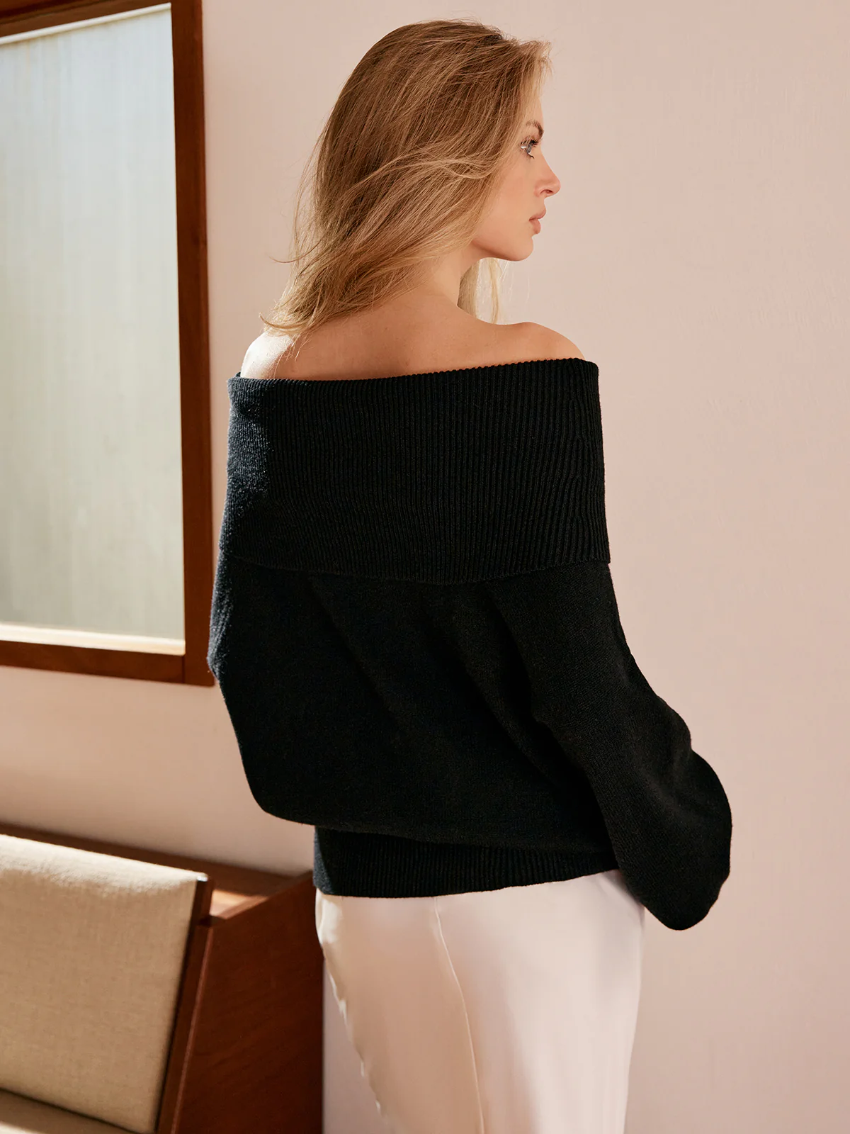 High Stretch Off-Shoulder Shift Sweater - Image 7