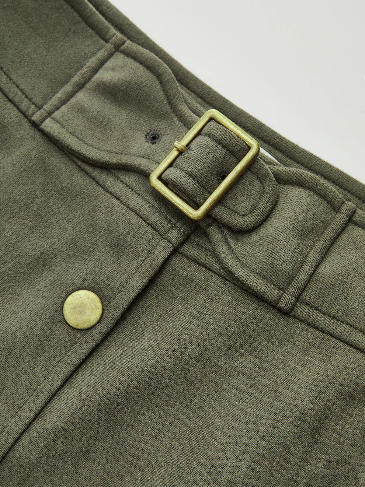 High-Waist Button Front Suede Effect Mini Skirt - Image 3