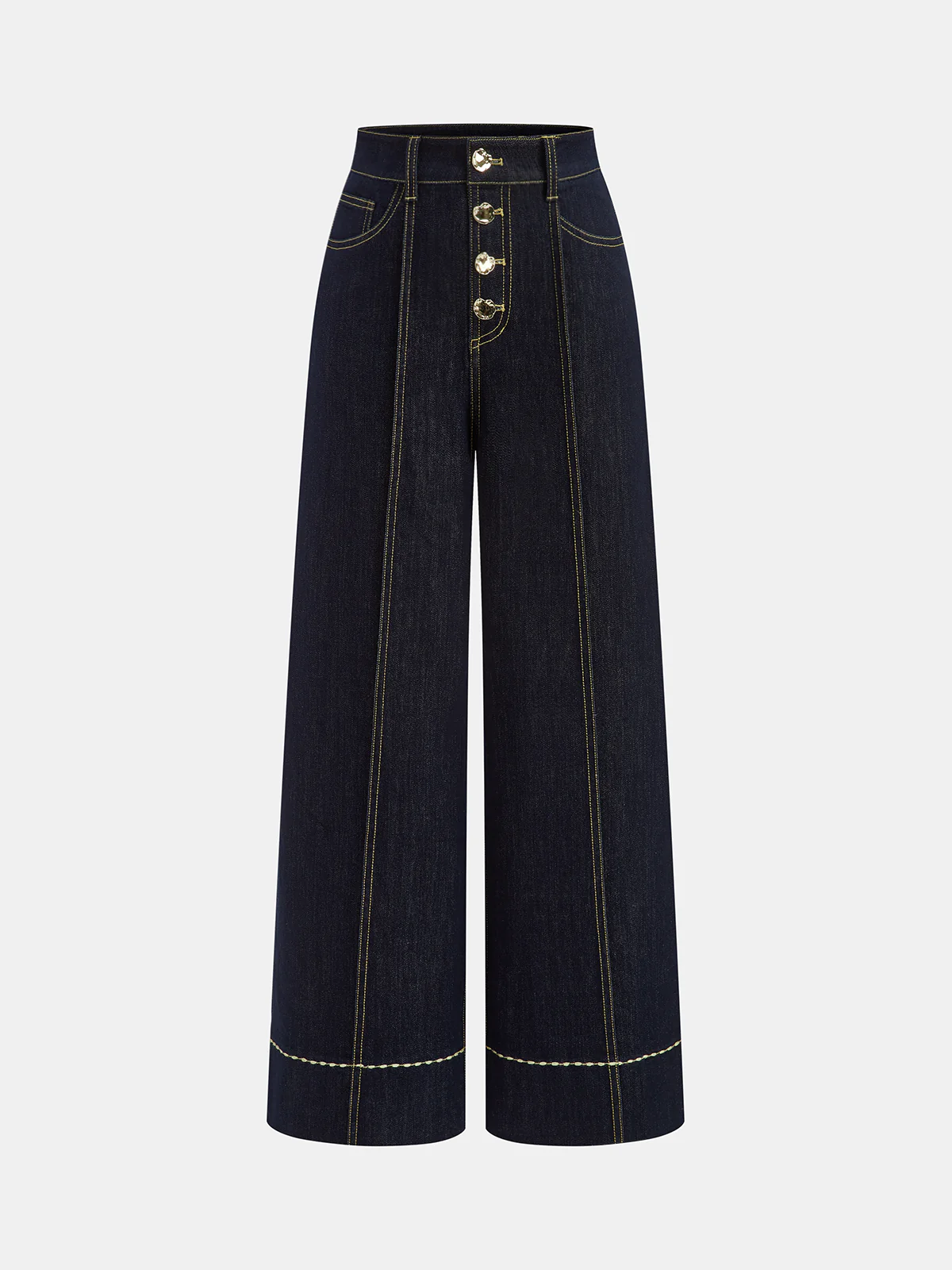 High-Waist Button Wide-Leg Denim Pants - Image 8