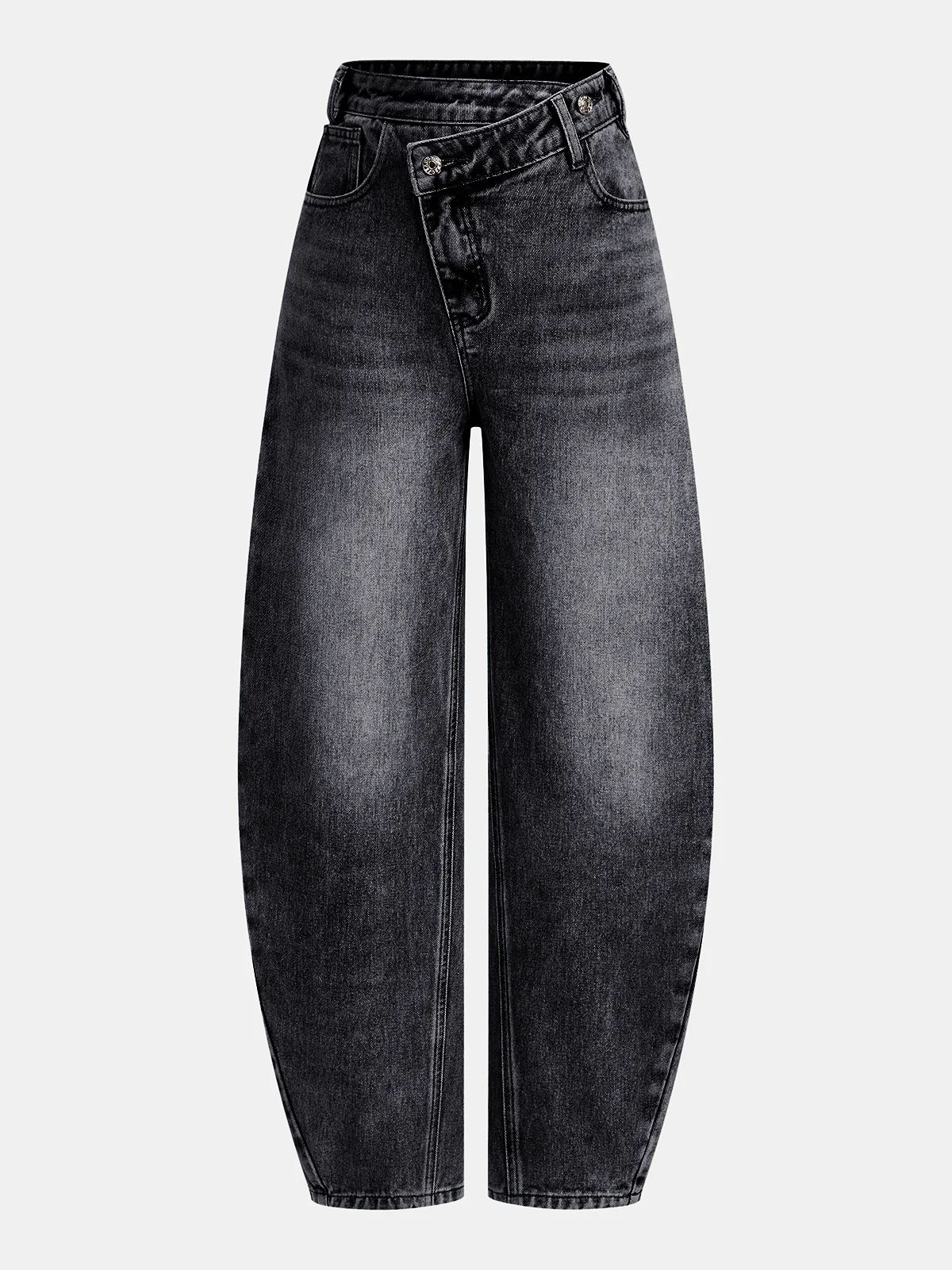 High-Waist Denim Asymmetric Curved-Leg Jeans - Image 5