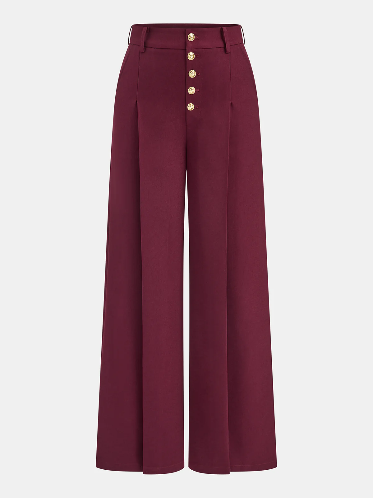 High-Waist Metal Button Pleated Wide-Leg Pants - Image 2