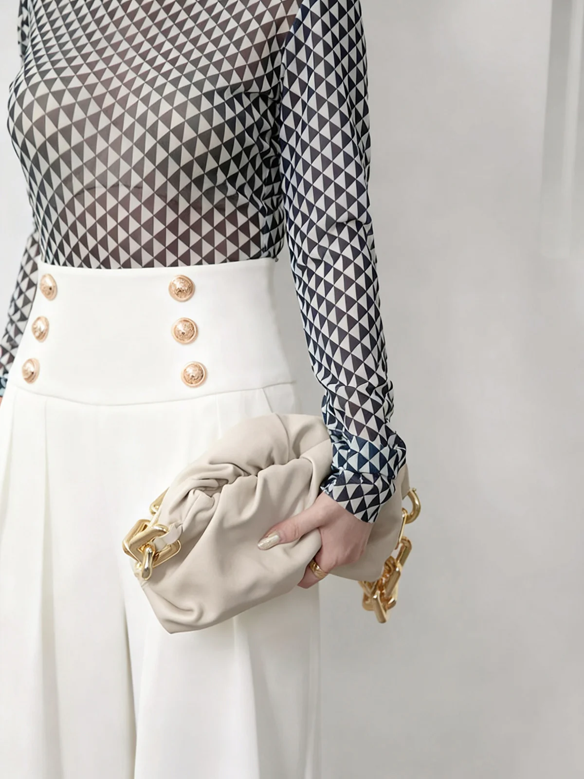 High-Waist Metal Detail Wide-Leg Pants - Image 2