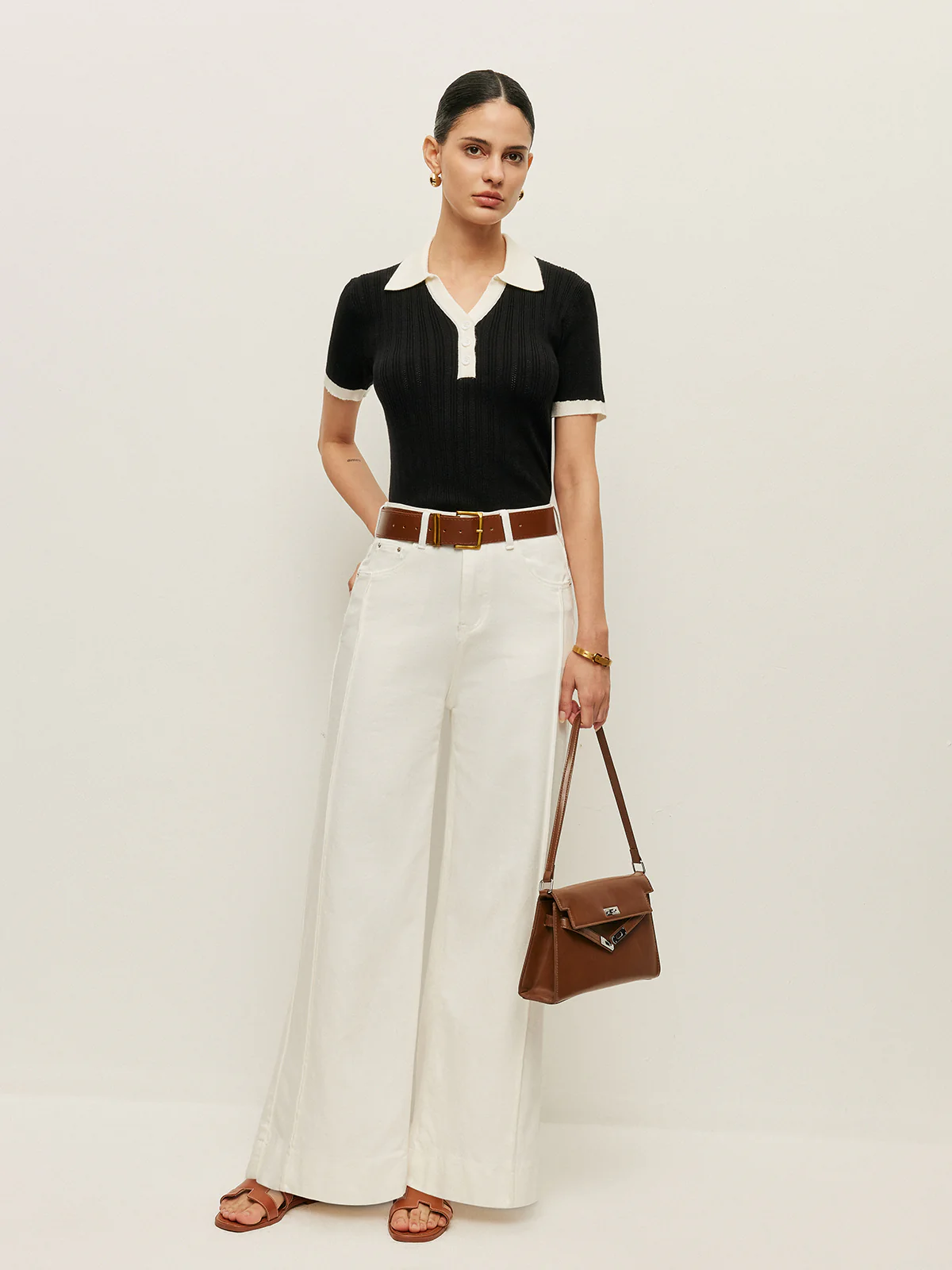 High-Waist Pants With Pockets & Belt - Image 3