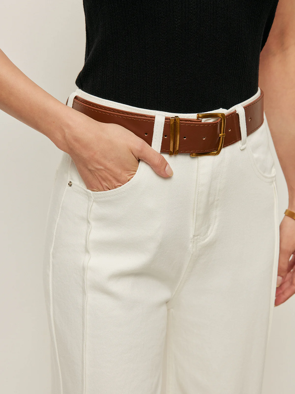 High-Waist Pants With Pockets & Belt - Image 5