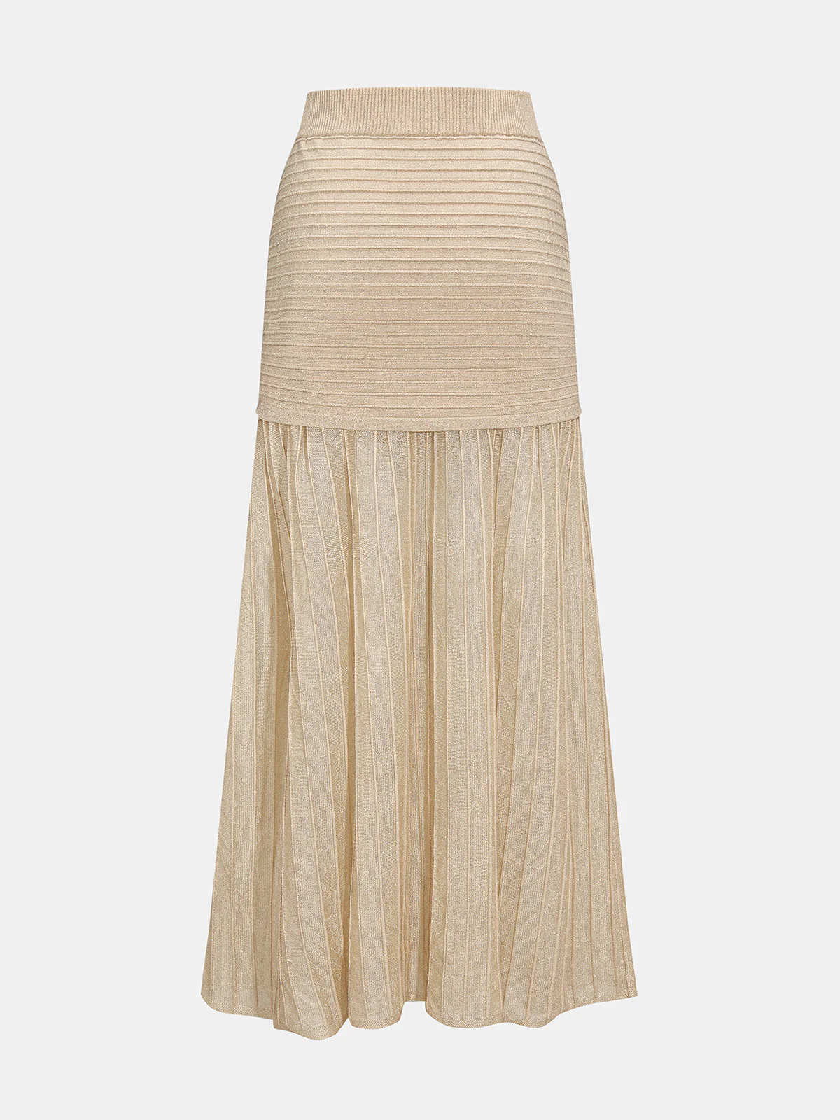 High Waist Patchwork Pleated Midi Skirt - Image 2