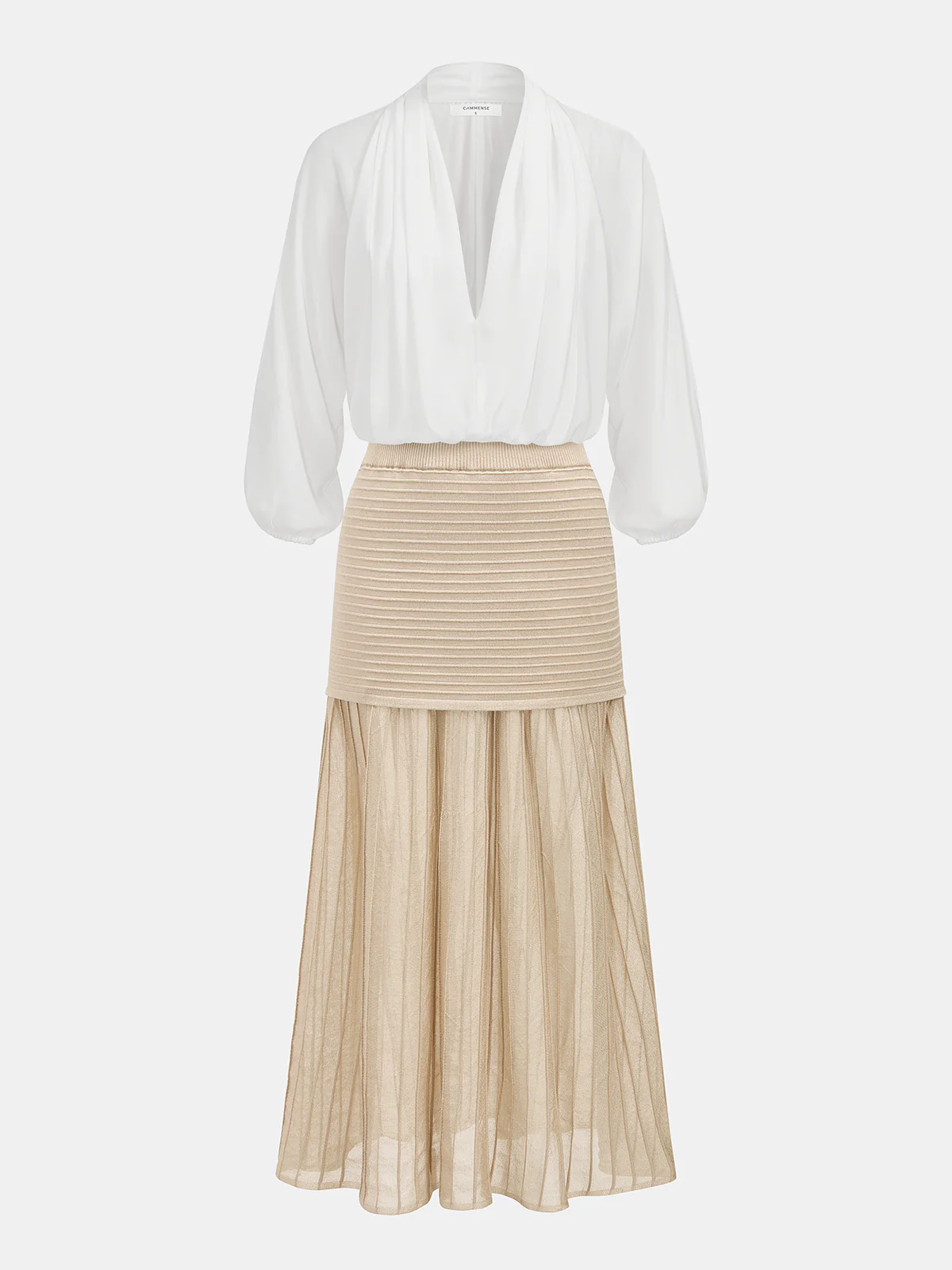 High Waist Patchwork Pleated Midi Skirt - Image 3