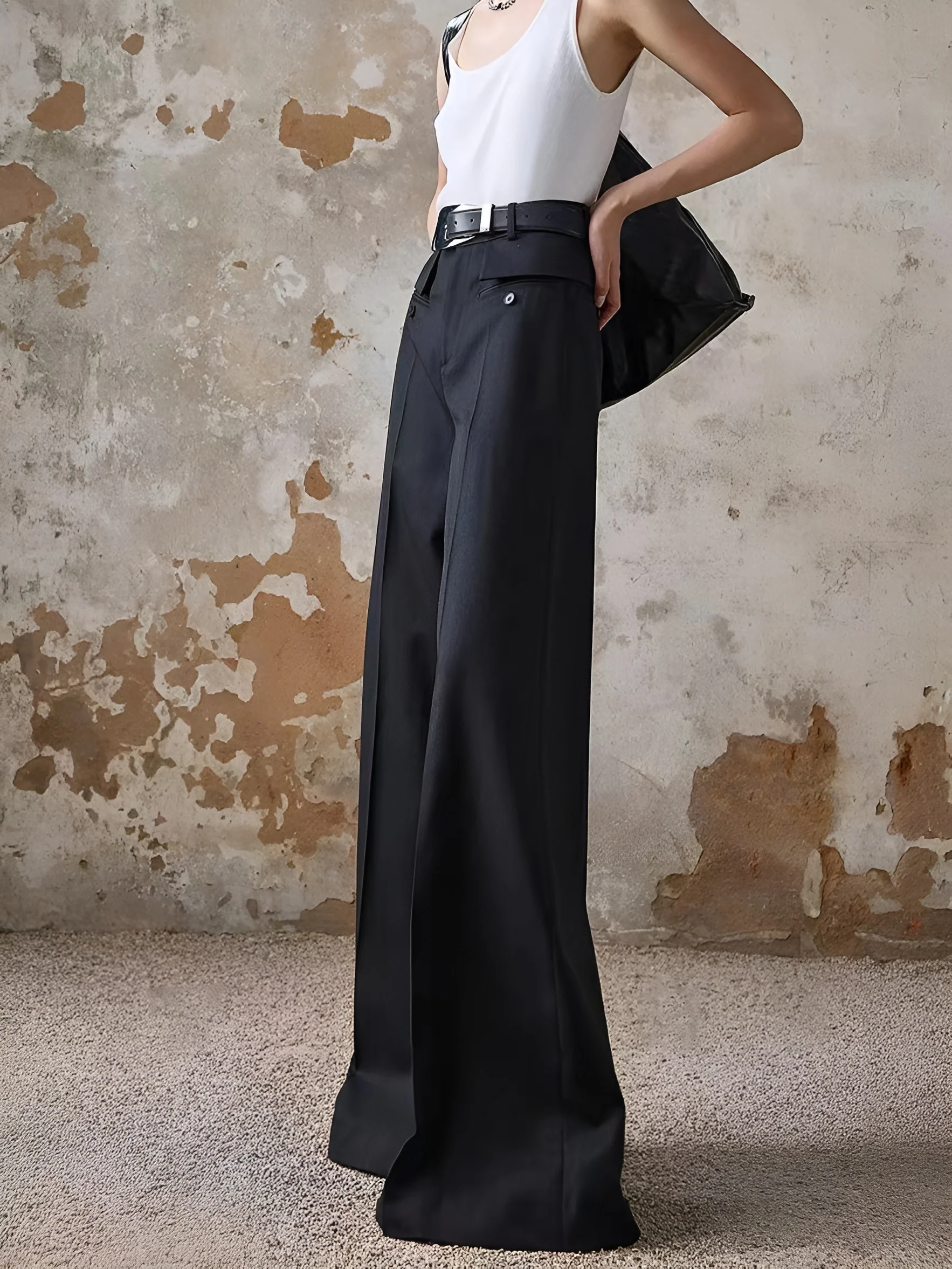 High-Waist Piping Bell Pants Without Belt - Image 3