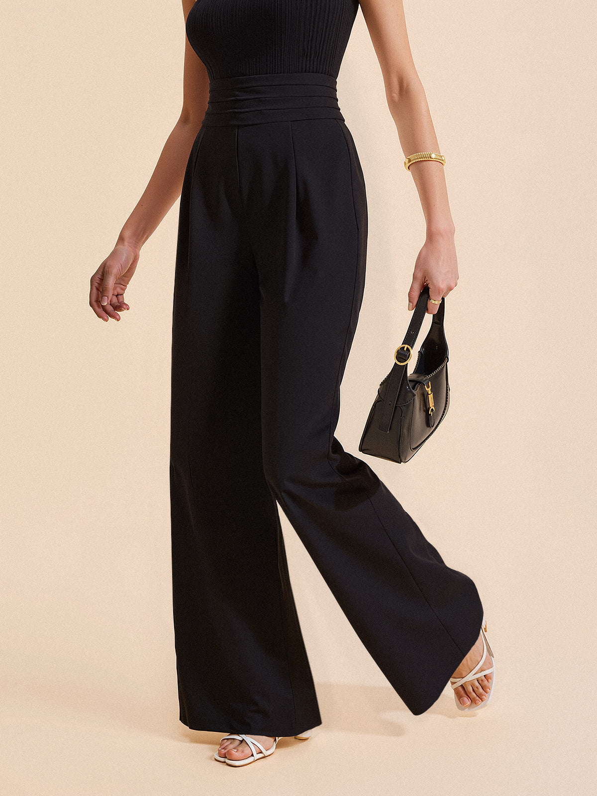 High-Waist Pleated-Waistband Wide-Leg Pants - Image 2