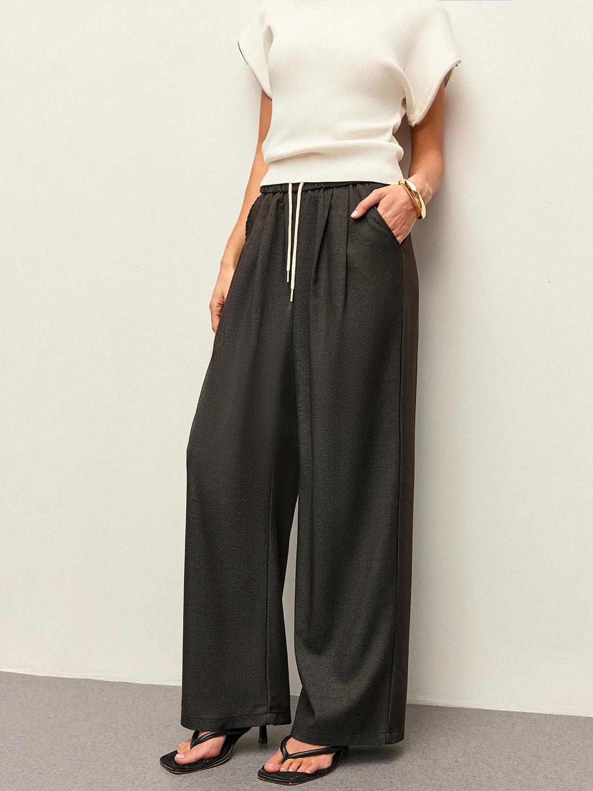 High-Waist Pocket Detail Drawstring Pants - Image 2