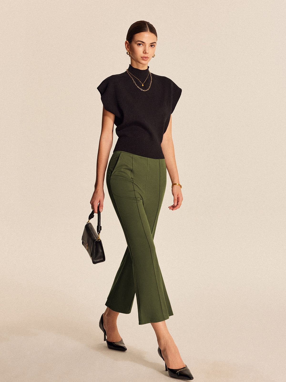 High-Waist Pocket Flared Cropped Pants - Image 2